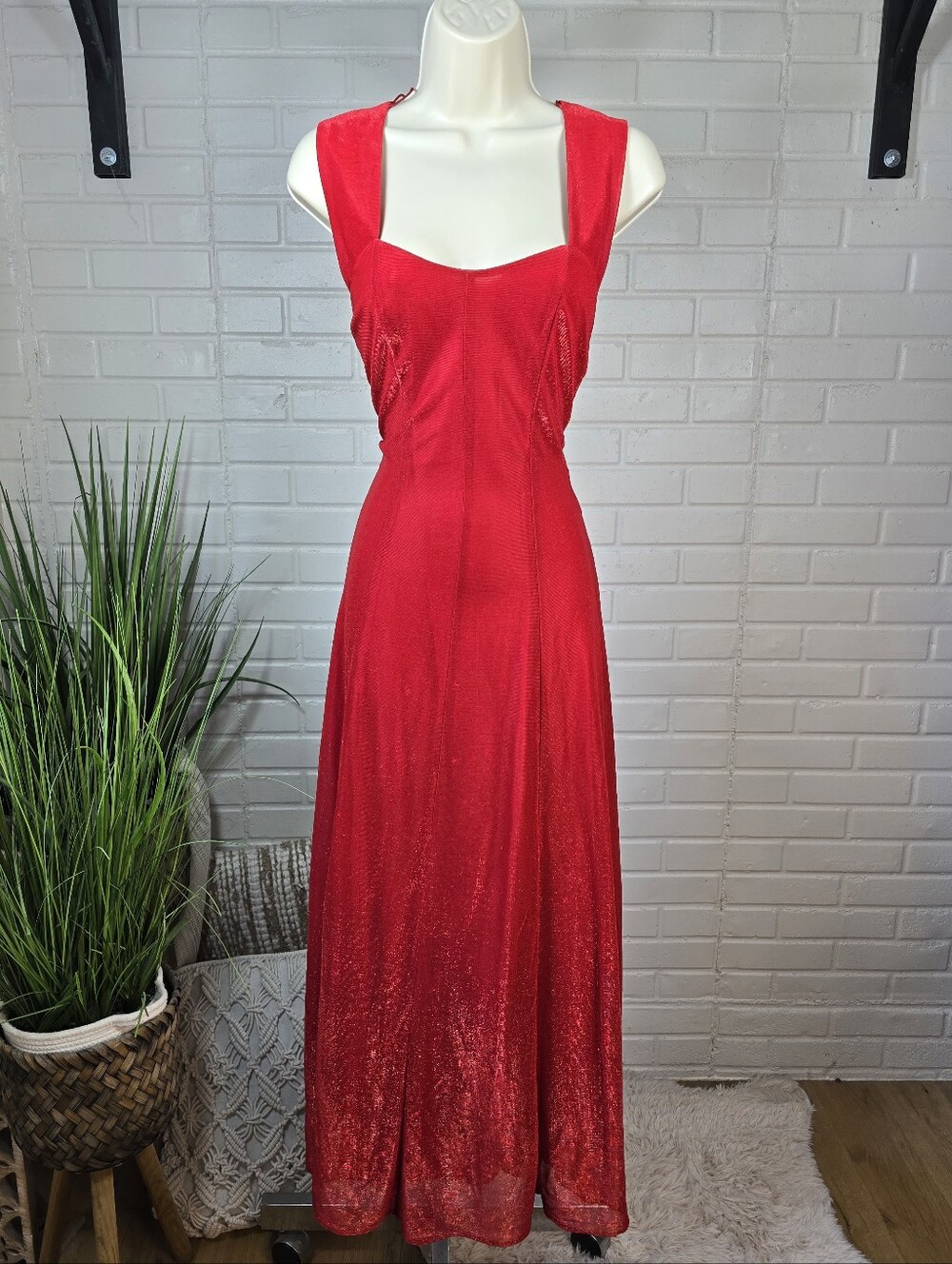 Vintage 90s All That Jazz Red Sleeveless Evening Maxi Dress Medium